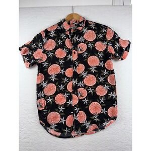 Eighth Avenue Hawaiian Shirt Men Medium Black Grapefruit Slices Flower Button Up
